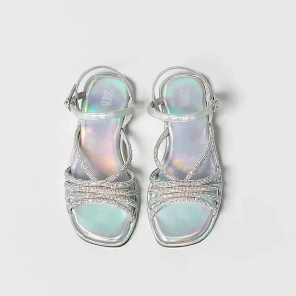 ZARA SPARKLY EMBELLISHED STRAPPY SANDALS‎